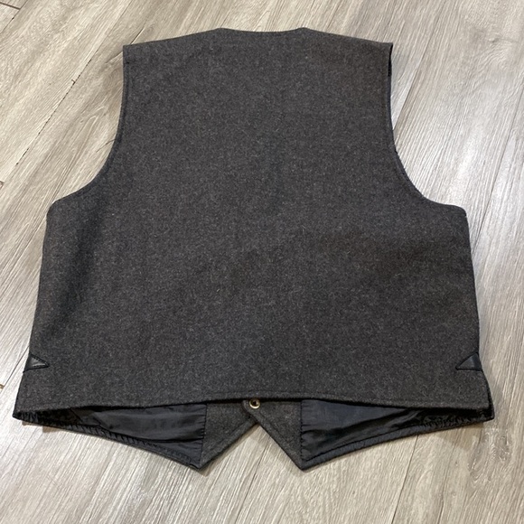 Kactus Western Wear Vintage Gray Wool Vest with Black Vegan Leather size L - Picture 4 of 6